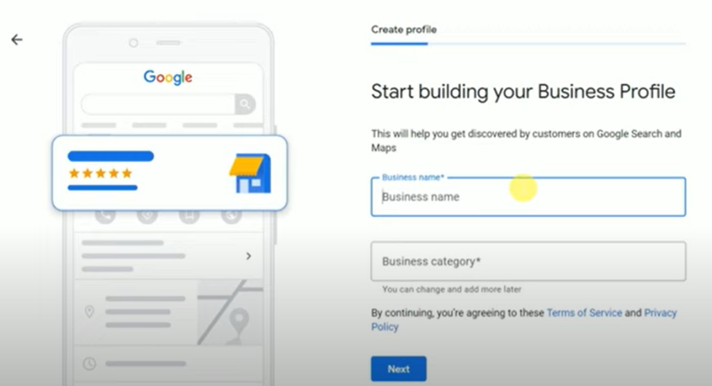 Step 4: Start building your business profile